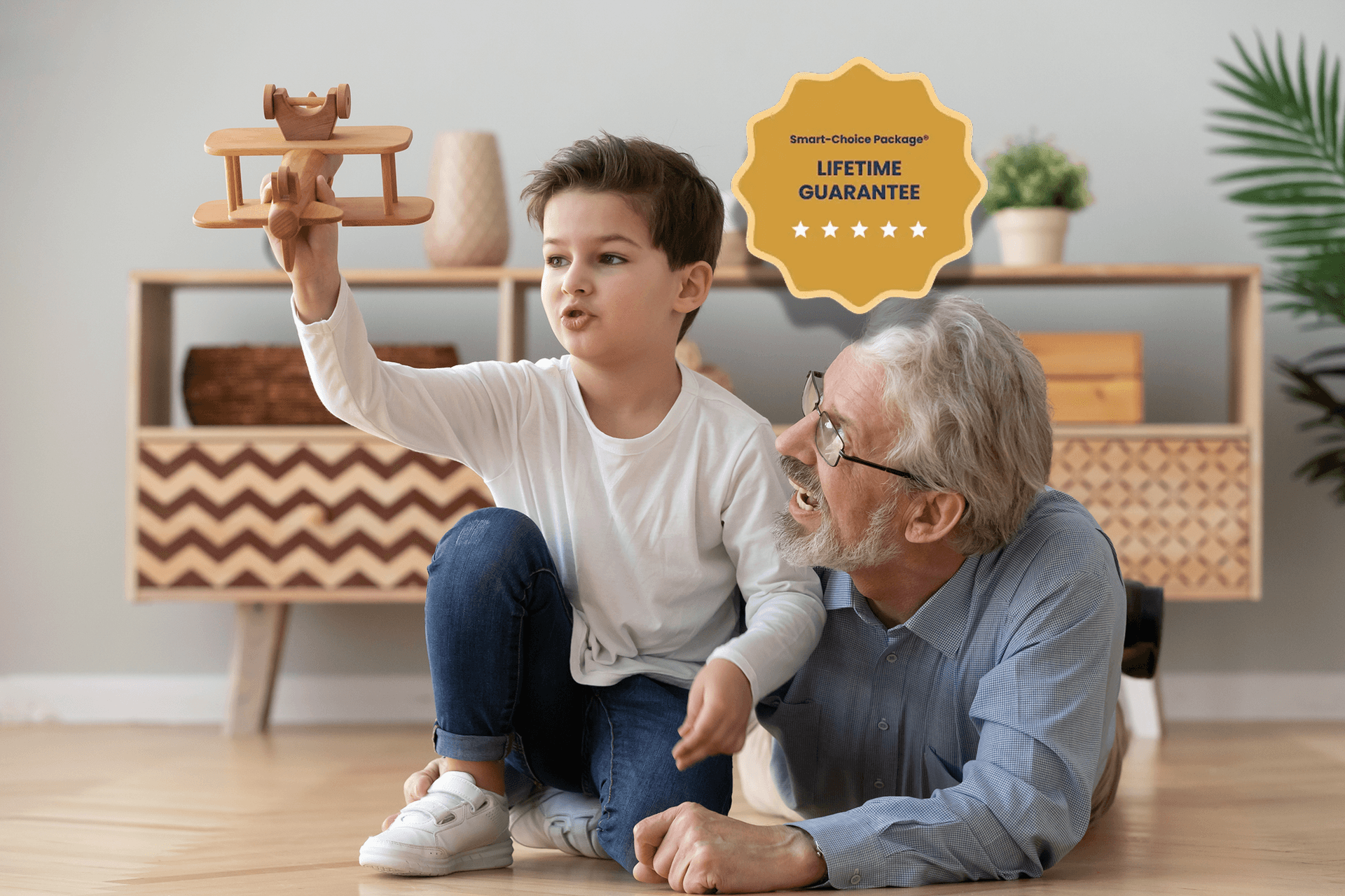 Lifetime Guarantee Badge and Kid Playing